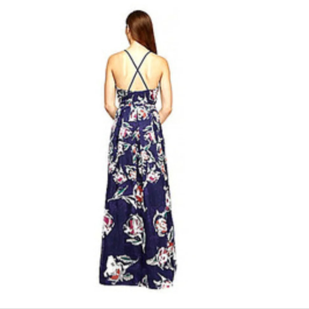 Phoebe by Kay Unger - Blue Floral Silk Bamboo Organza Gown size 2 - Picture 14 of 15